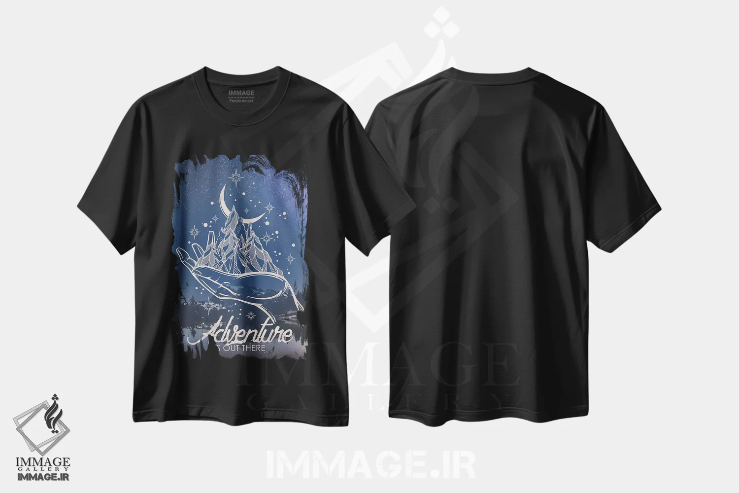 تیشرت مشکی طرح دار – تیشرت طبیعت ,ماجراجویی آنجاست: بازتاب ستارگان کوهستانی اثر نیچر مجیک فروشگاه ایماژ