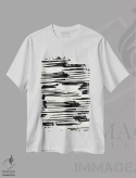 تیشرت سفید طرح دار – تیشرت انتزاعی ,کرم استخوان راه راه قبیله ای اثر نیچر مجیک immage.ir