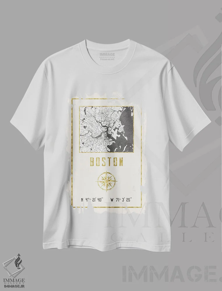 تیشرت سفید طرح دار – تیشرت نقشه ,بوستون، ماساچوست اثر نیچر مجیک فروشگاه ایماژ