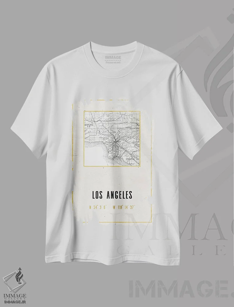 تیشرت سفید طرح دار – تیشرت نقشه شهر ,لس آنجلس، کالیفرنیا II اثر نیچر مجیک immage.ir