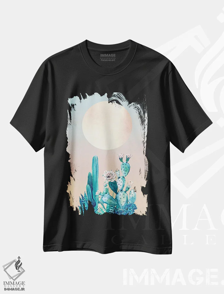 تیشرت مشکی طرح دار – تیشرت طبیعت ,طلوع صحرا: کاکتوس II اثر نیچر مجیک فروشگاه ایماژ
