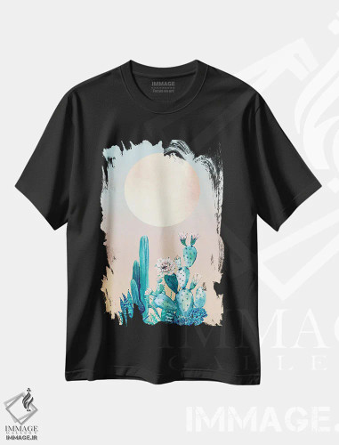 تیشرت مشکی طرح دار – تیشرت طبیعت ,طلوع صحرا: کاکتوس II اثر نیچر مجیک فروشگاه ایماژ