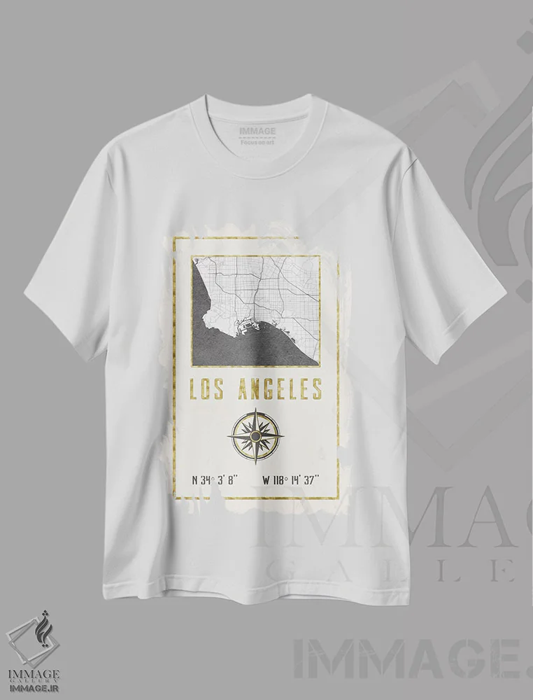تیشرت سفید طرح دار – تیشرت تایپوگرافی ,لس آنجلس، کالیفرنیا اثر نیچر مجیک فروشگاه ایماژ