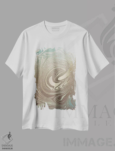 تیشرت سفید طرح دار – تیشرت گرافیکی ,درخشش طلای زرد و فیروزه ای اثر نیچر مجیک فروشگاه ایماژ