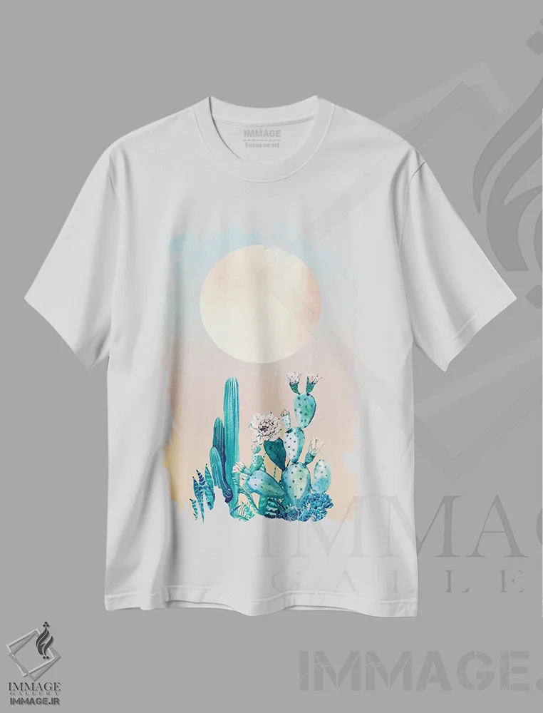 تیشرت سفید طرح دار – تیشرت طبیعت ,طلوع صحرا: کاکتوس II اثر نیچر مجیک immage.ir