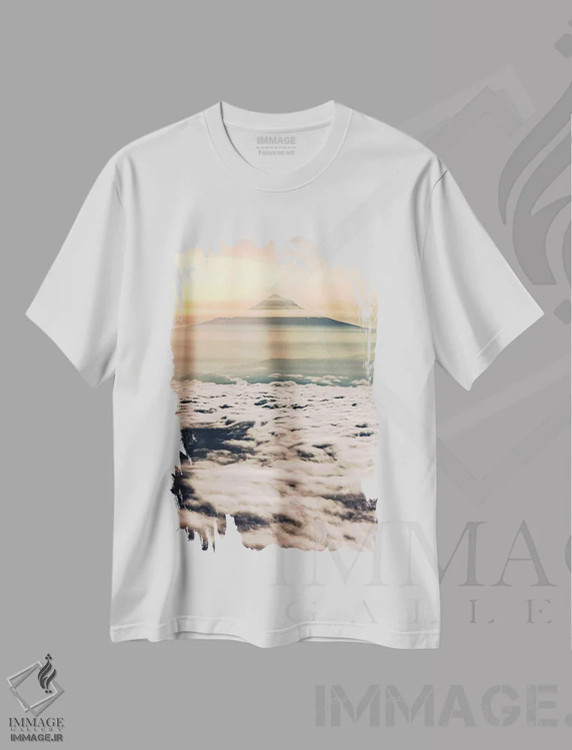 تیشرت سفید طرح دار – تیشرت طبیعت ,طلوع کوهستان بر فراز ابرها اثر نیچر مجیک immage.ir