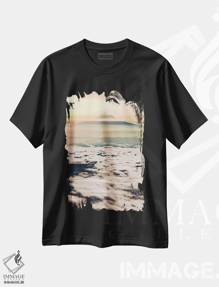 تیشرت مشکی طرح دار – تیشرت طبیعت ,طلوع کوهستان بر فراز ابرها اثر نیچر مجیک فروشگاه ایماژ