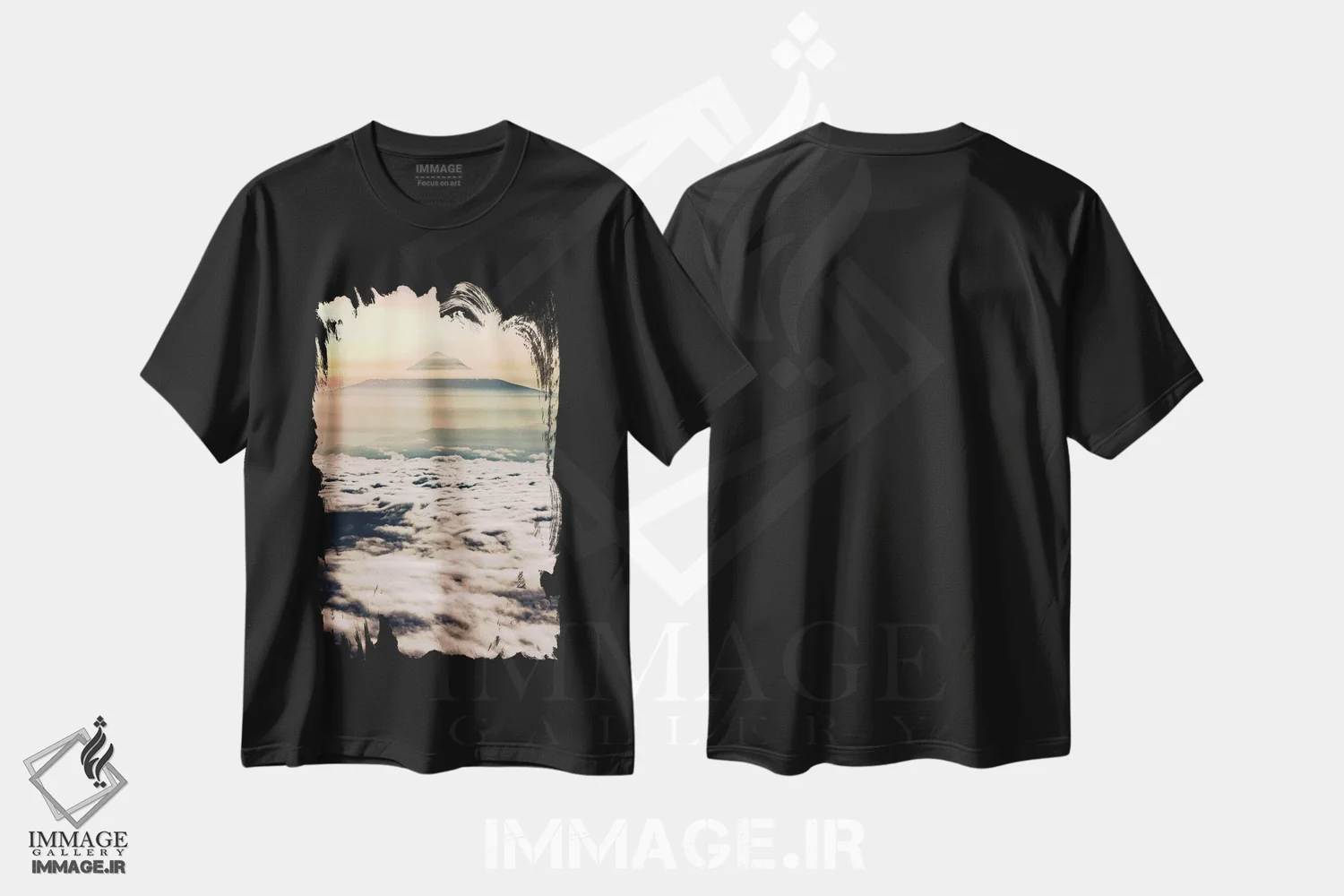 تیشرت مشکی طرح دار – تیشرت طبیعت ,طلوع کوهستان بر فراز ابرها اثر نیچر مجیک فروشگاه ایماژ