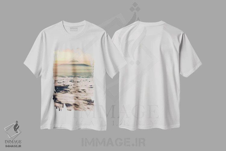 تیشرت سفید طرح دار – تیشرت طبیعت ,طلوع کوهستان بر فراز ابرها اثر نیچر مجیک immage.ir