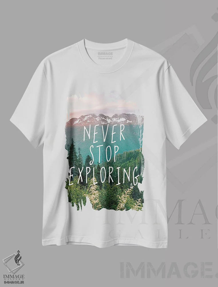 تیشرت سفید طرح دار – تیشرت انگیزشی ,ماجراجویی را هرگز متوقف نکن اثر نیچر مجیک فروشگاه ایماژ