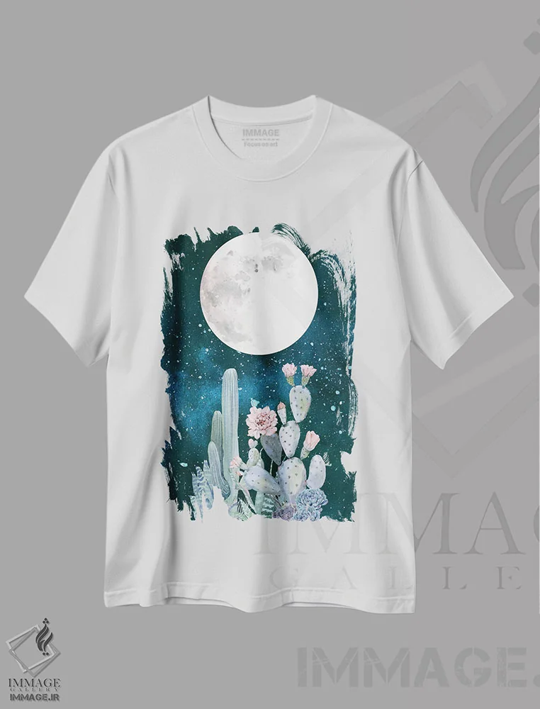 تیشرت سفید طرح دار – تیشرت طبیعت ,شب های کویری اثر نیچر مجیک فروشگاه ایماژ