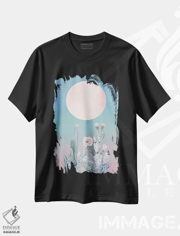 تیشرت مشکی طرح دار – تیشرت بوهمی ,گرگ ومیش کویر اثر نیچر مجیک فروشگاه ایماژ