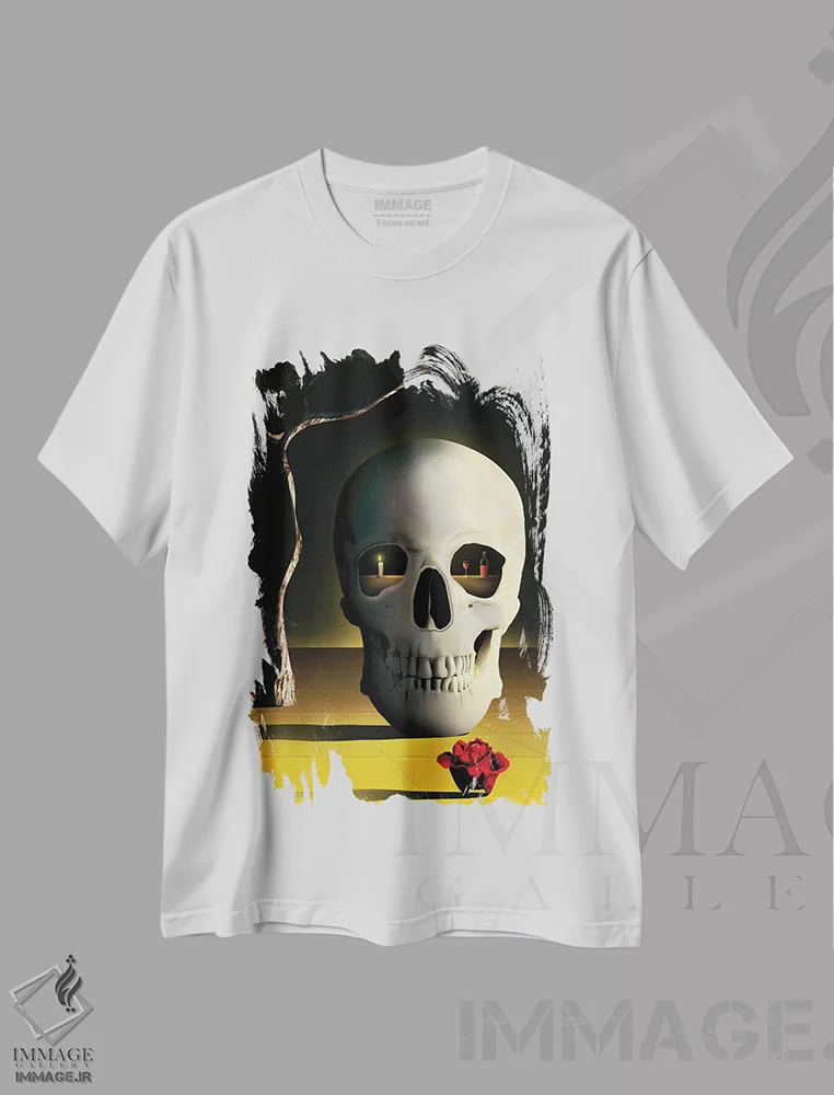 تیشرت سفید طرح دار – تیشرت فانتزی ,جمجمه دیجیتال اثر مارسل کارام فروشگاه ایماژ