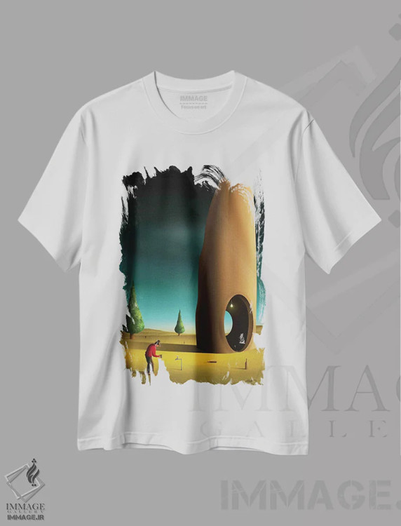 تیشرت سفید طرح دار – تیشرت فانتزی ,صحنه ای با درختان کاج اثر مارسل کارام فروشگاه ایماژ