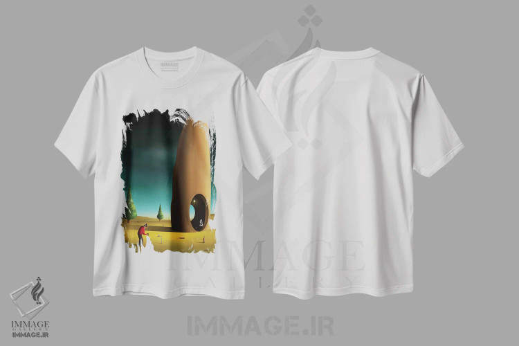 تیشرت سفید طرح دار – تیشرت فانتزی ,صحنه ای با درختان کاج اثر مارسل کارام فروشگاه ایماژ
