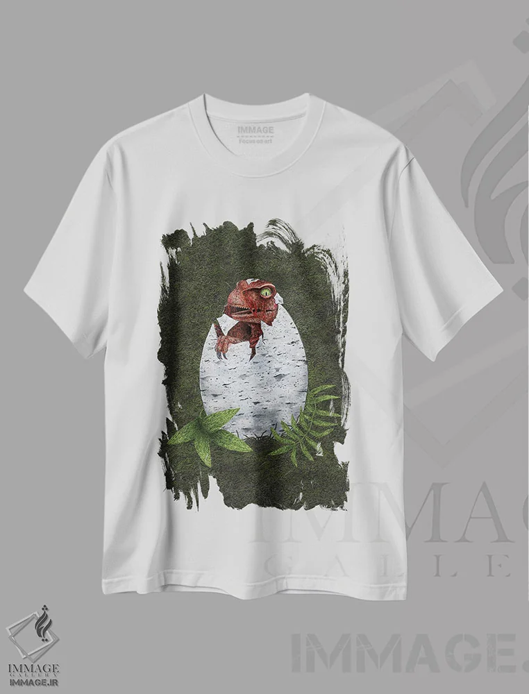 تیشرت سفید طرح دار – تیشرت گیمینگ ,رپتور کوچک اثر مارتینا اسکات immage.ir