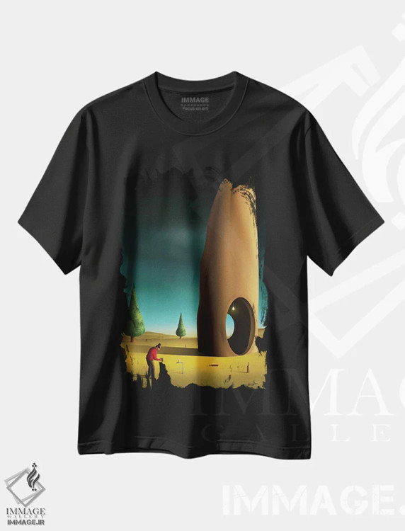 تیشرت مشکی طرح دار – تیشرت فانتزی ,صحنه ای با درختان کاج اثر مارسل کارام immage.ir