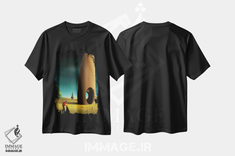 تیشرت مشکی طرح دار – تیشرت فانتزی ,صحنه ای با درختان کاج اثر مارسل کارام immage.ir