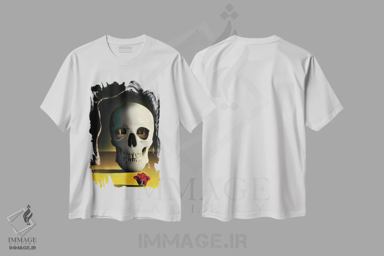 تیشرت سفید طرح دار – تیشرت فانتزی ,جمجمه دیجیتال اثر مارسل کارام فروشگاه ایماژ