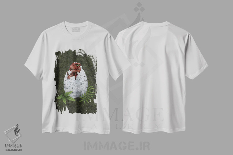 تیشرت سفید طرح دار – تیشرت گیمینگ ,رپتور کوچک اثر مارتینا اسکات immage.ir