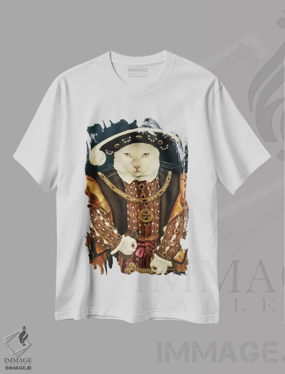 تیشرت سفید طرح دار – تیشرت هنری گربه ,بابا هشتم اثر ملیندا کوپر فروشگاه ایماژ