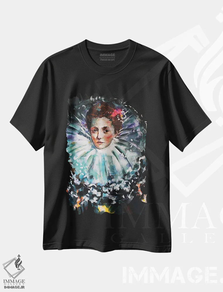 تیشرت مشکی طرح دار – تیشرت هنری کلاسیک ,بانو سوم اثر مارینا دل پوزو immage.ir