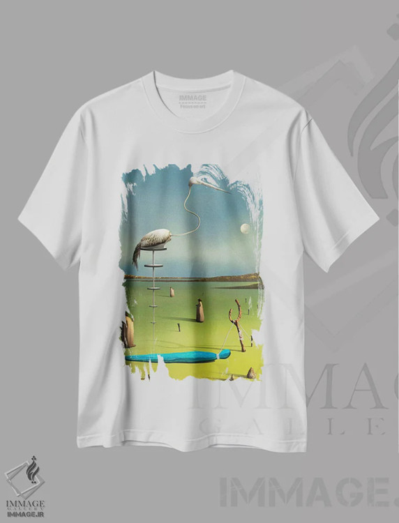 تیشرت سفید طرح دار – تیشرت حیوانات ,درنا اثر مارسل کارام immage.ir