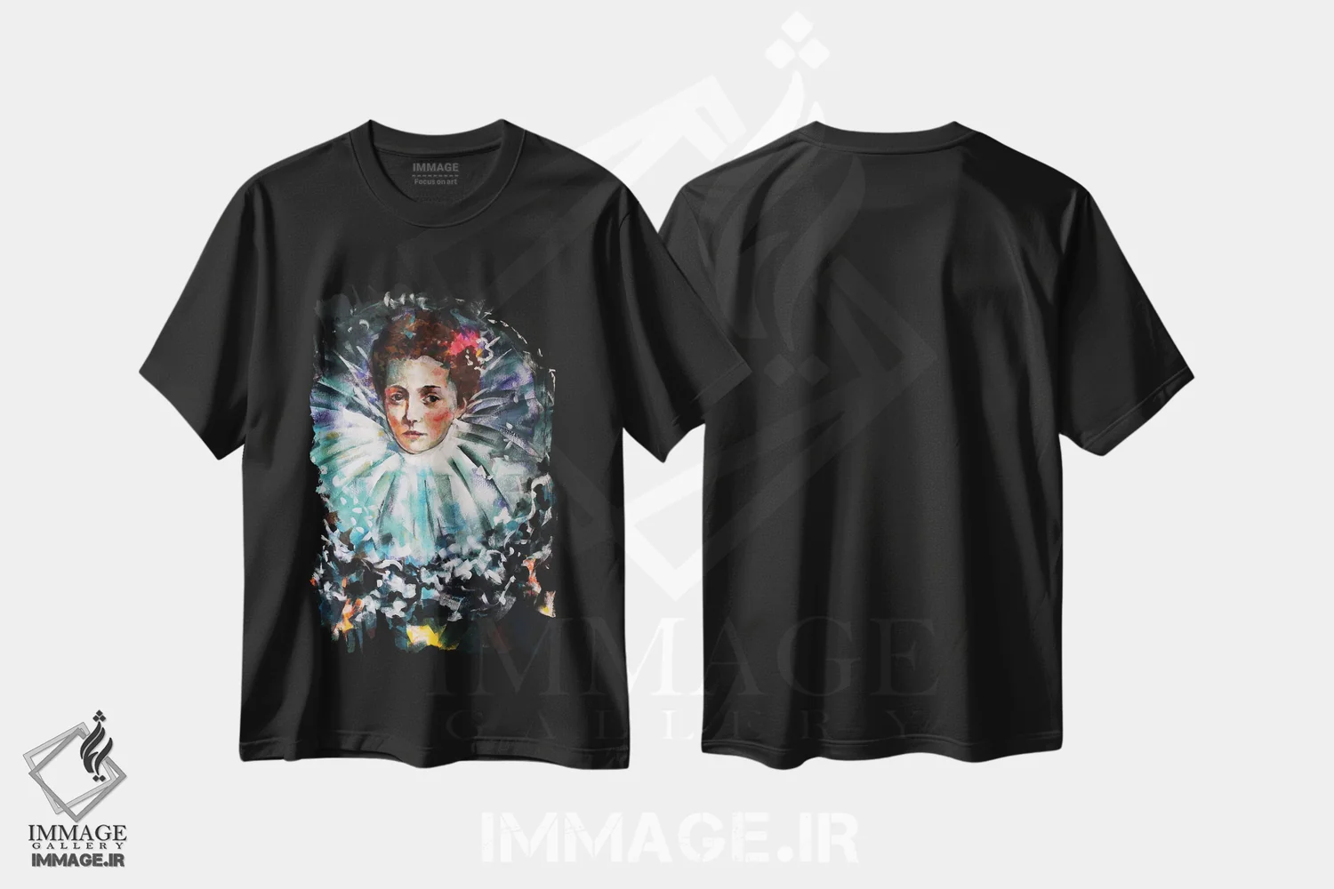 تیشرت مشکی طرح دار – تیشرت هنری کلاسیک ,بانو سوم اثر مارینا دل پوزو immage.ir