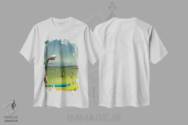 تیشرت سفید طرح دار – تیشرت حیوانات ,درنا اثر مارسل کارام immage.ir