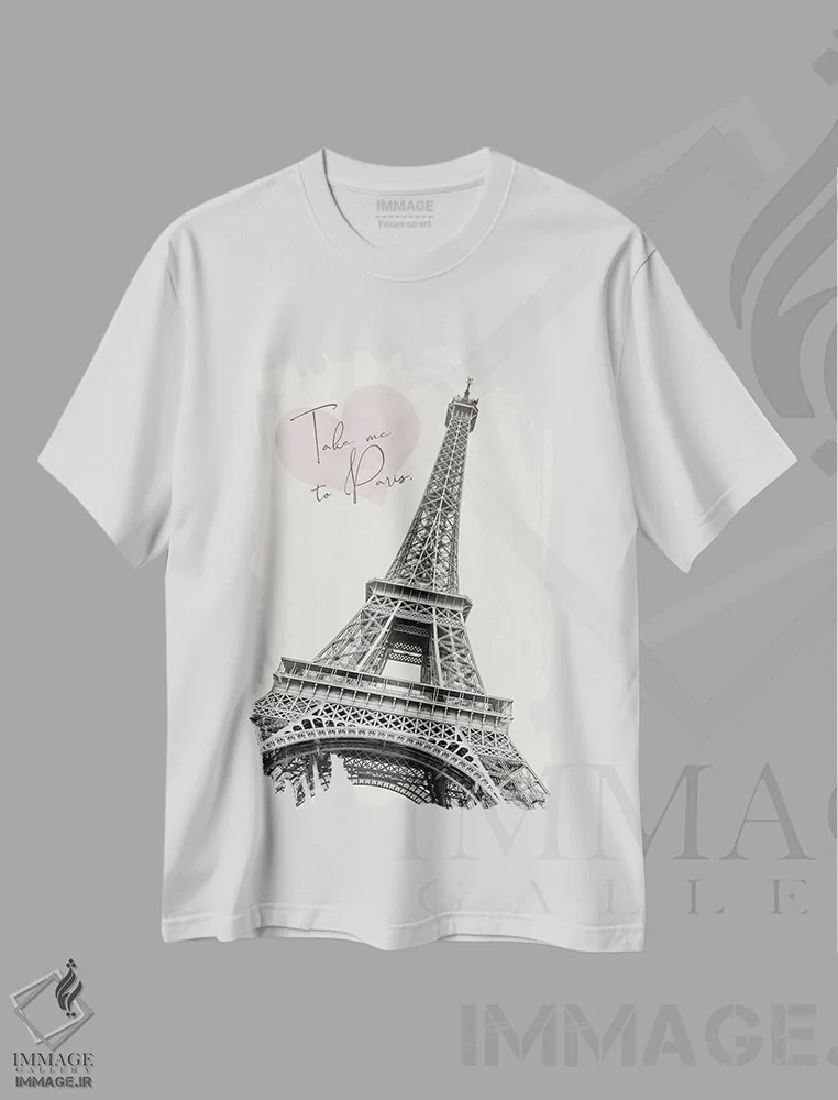 تیشرت سفید طرح دار – تیشرت هنری ,برج ایفل رمانتیک اثر ملانی ویولا فروشگاه ایماژ