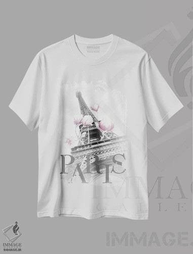 تیشرت سفید طرح دار – تیشرت عکاسی ,مگنولیاهای پاریس و برج ایفل اثر ملانی ویولا فروشگاه ایماژ