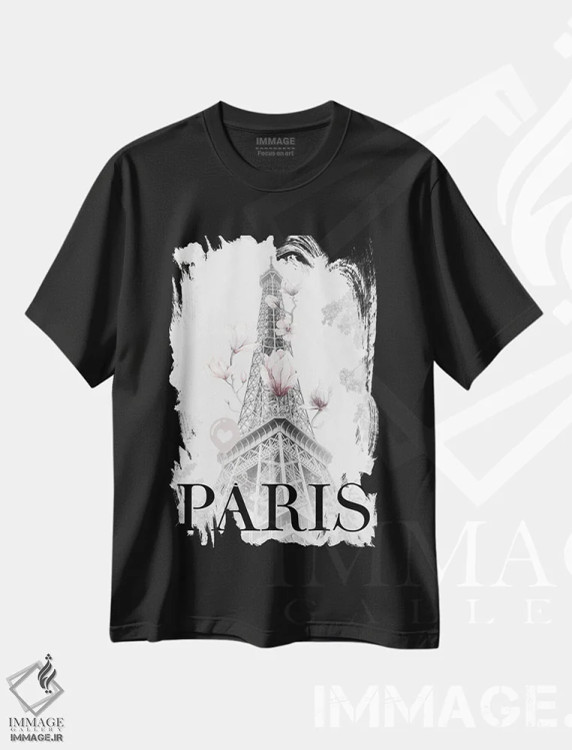 تیشرت مشکی طرح دار – تیشرت عکاسی ,برج ایفل با مگنولیا اثر ملانی ویولا فروشگاه ایماژ