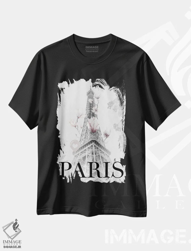 تیشرت مشکی طرح دار – تیشرت عکاسی ,برج ایفل با مگنولیا اثر ملانی ویولا فروشگاه ایماژ