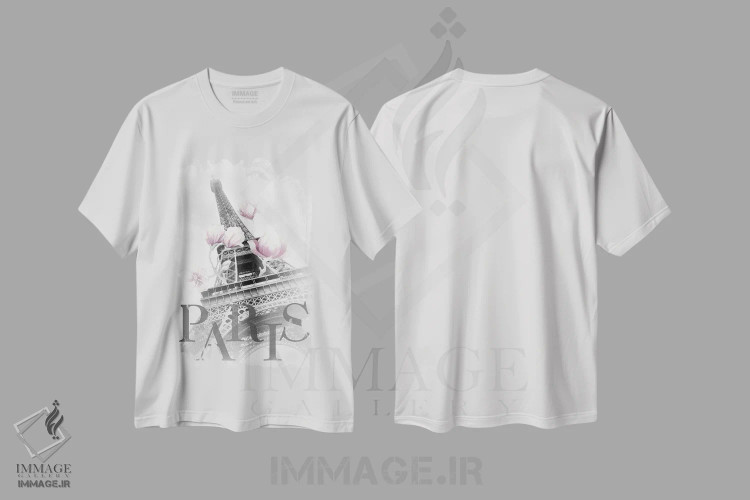 تیشرت سفید طرح دار – تیشرت عکاسی ,مگنولیاهای پاریس و برج ایفل اثر ملانی ویولا فروشگاه ایماژ