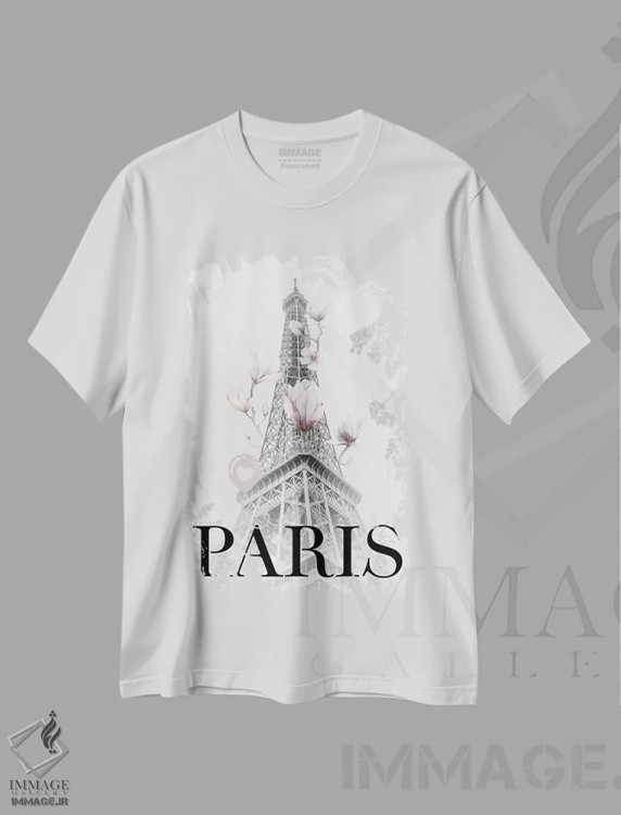 تیشرت سفید طرح دار – تیشرت عکاسی ,برج ایفل با مگنولیا اثر ملانی ویولا immage.ir