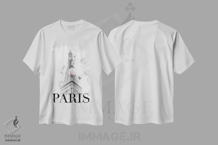 تیشرت سفید طرح دار – تیشرت عکاسی ,برج ایفل با مگنولیا اثر ملانی ویولا immage.ir