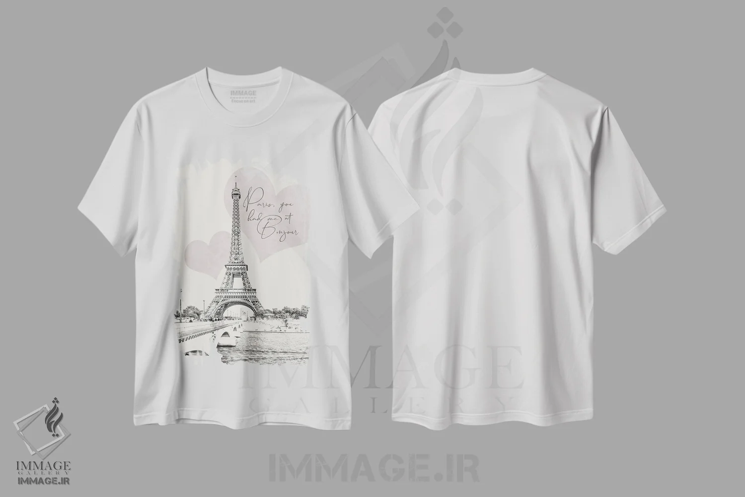 تیشرت سفید طرح دار – تیشرت هنری ,پاریس، با اولین سلام دلباخته ات شدم اثر ملانی ویولا immage.ir