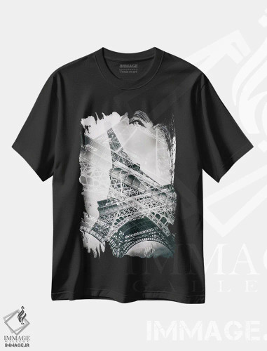 تیشرت مشکی طرح دار – تیشرت معماری ,برج ایفل با نوردهی دوگانه اثر ملانی ویولا فروشگاه ایماژ