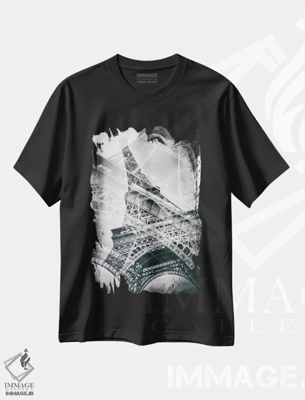 تیشرت مشکی طرح دار – تیشرت معماری ,برج ایفل با نوردهی دوگانه اثر ملانی ویولا فروشگاه ایماژ