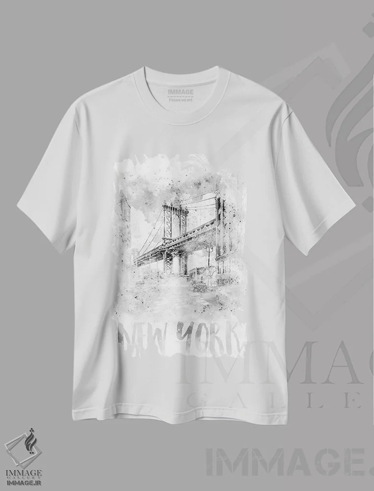 تیشرت سفید طرح دار – تیشرت معماری ,پل منهتن نیویورک اثر ملانی ویولا فروشگاه ایماژ