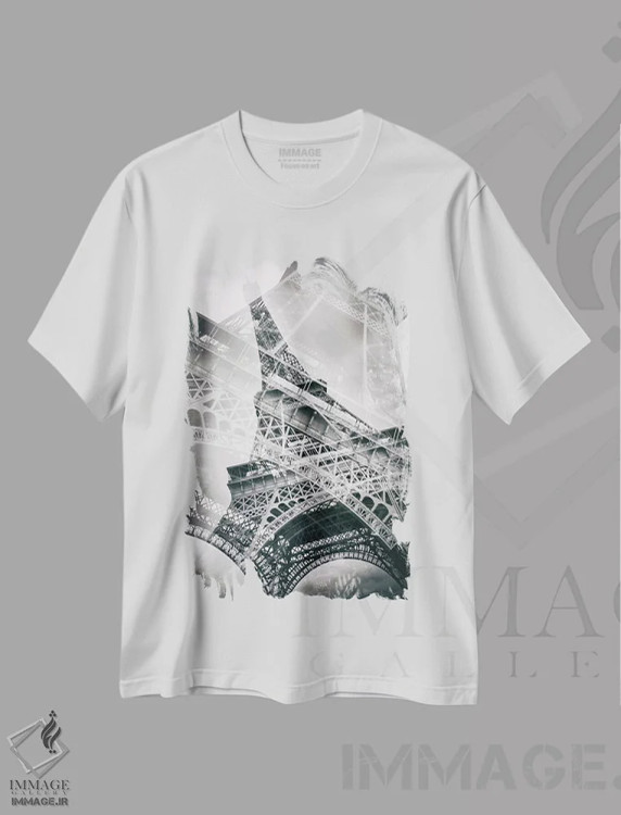 تیشرت سفید طرح دار – تیشرت معماری ,برج ایفل با نوردهی دوگانه اثر ملانی ویولا immage.ir