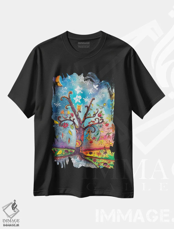 تیشرت مشکی طرح دار – تیشرت هنری ,رنگ های باد اثر میشل پالور فلدمن immage.ir