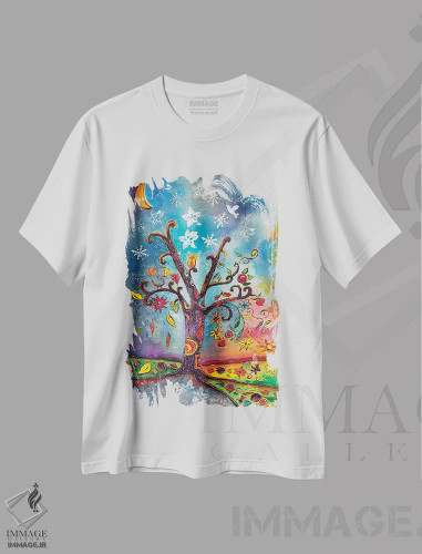 تیشرت سفید طرح دار – تیشرت هنری ,رنگ های باد اثر میشل پالور فلدمن فروشگاه ایماژ
