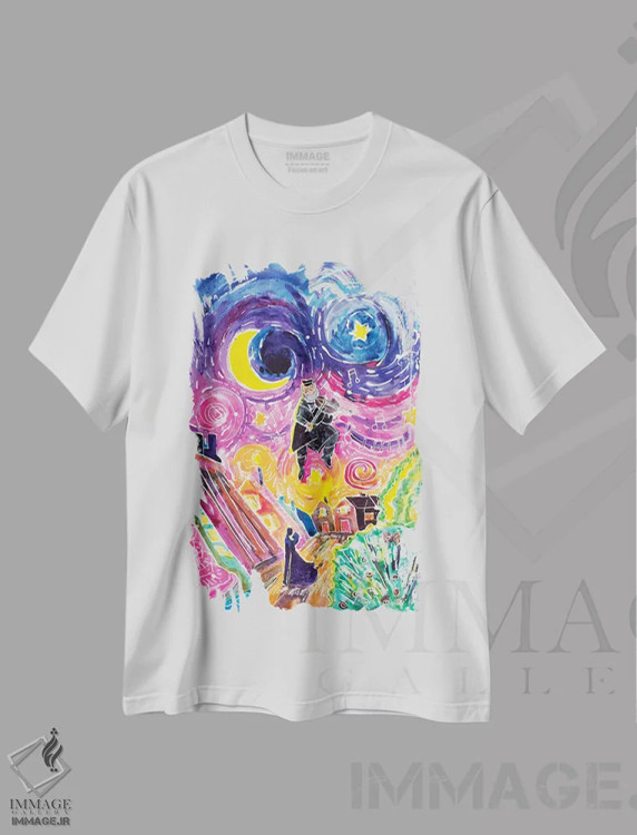 تیشرت سفید طرح دار – تیشرت موسیقی ,جادوی نوازنده ویولن اثر میشل پالور فلدمن immage.ir