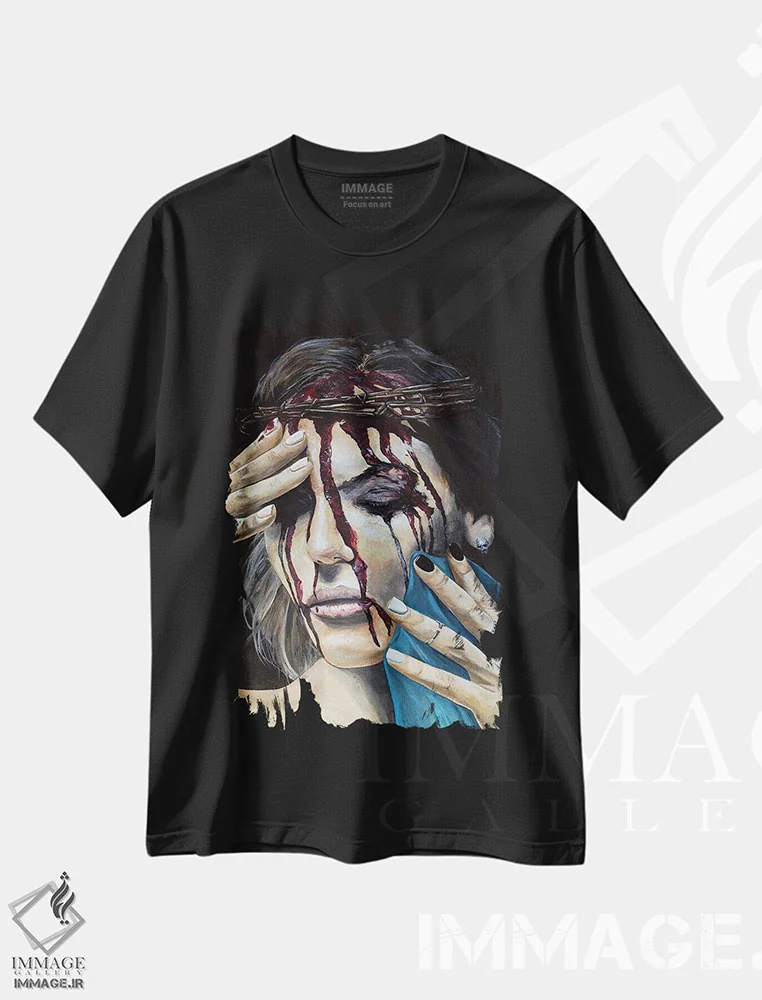 تیشرت مشکی طرح دار – تیشرت هنری ,از دست دادن ایمانم اثر مارک فاکس immage.ir