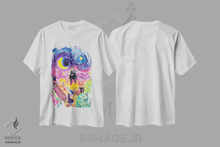 تیشرت سفید طرح دار – تیشرت موسیقی ,جادوی نوازنده ویولن اثر میشل پالور فلدمن immage.ir