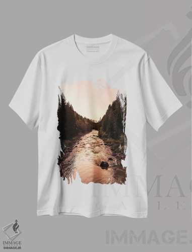 تیشرت سفید طرح دار – تیشرت طبیعت ,غروب رودخانه وحشی در جنگل اثر نیچر مجیک فروشگاه ایماژ