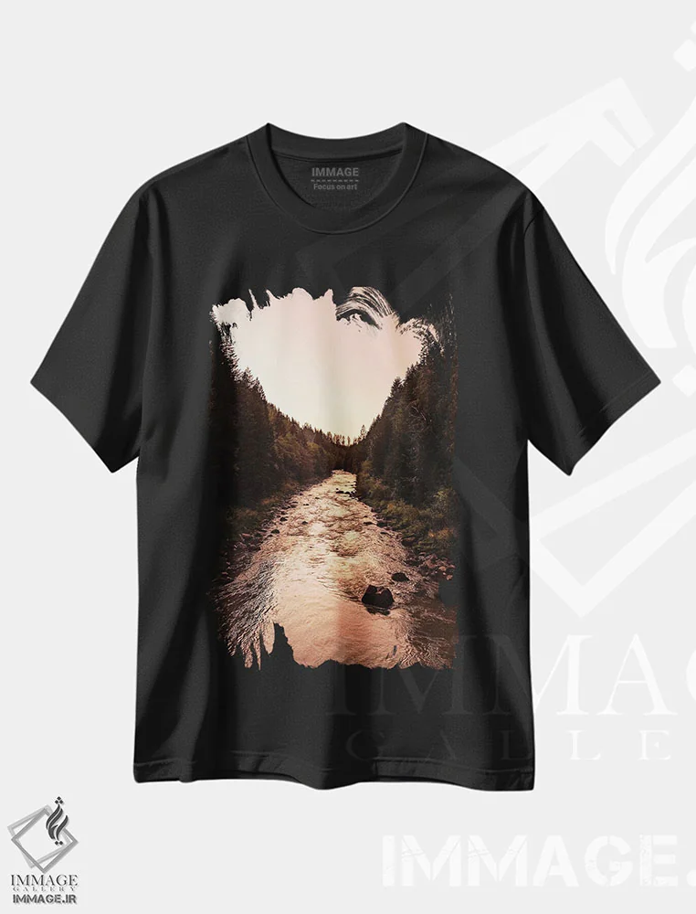 تیشرت مشکی طرح دار – تیشرت طبیعت ,غروب رودخانه وحشی در جنگل اثر نیچر مجیک immage.ir