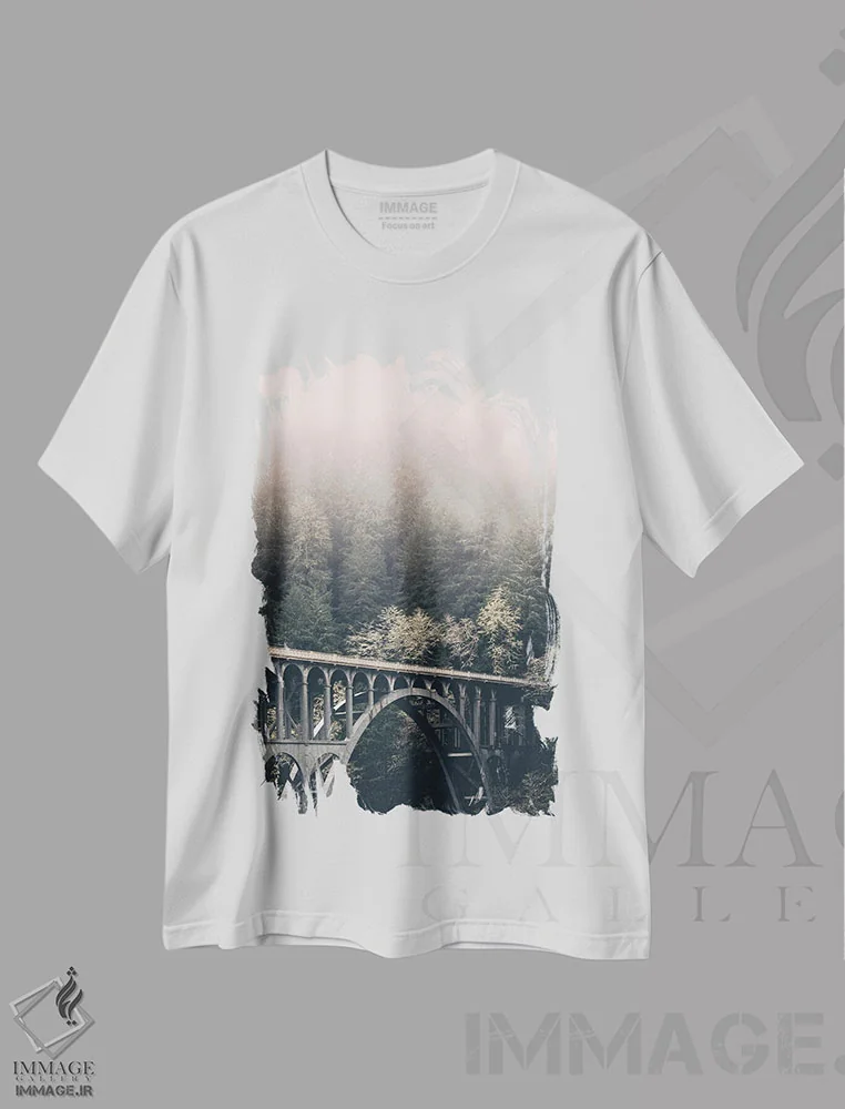 تیشرت سفید طرح دار – تیشرت طبیعت ,پل جنگلی شگفتی ساحل غربی اثر نیچر مجیک immage.ir