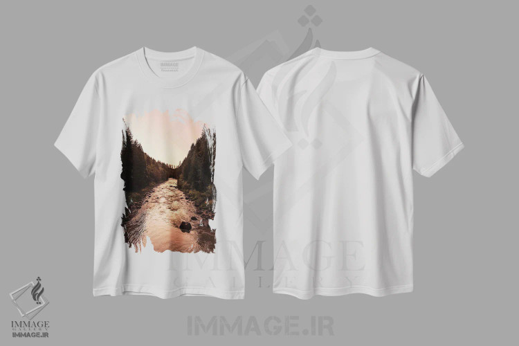 تیشرت سفید طرح دار – تیشرت طبیعت ,غروب رودخانه وحشی در جنگل اثر نیچر مجیک فروشگاه ایماژ